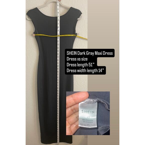 SHEIN Dark Gray Open-Back Maxi Dress – XS Elegant Stretch Fit - Picture 2 of 4